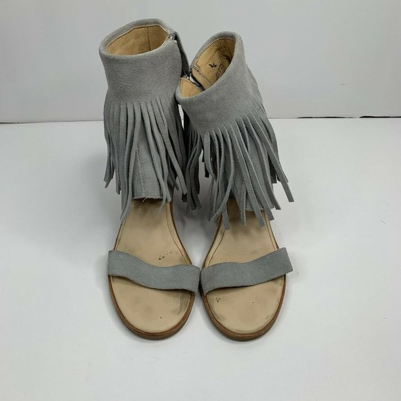 Koolaburra Piaz II Fringe Leather Open Toe Sandals Heron Gray Shoes Women’s Sz 7 - Picture 4 of 10